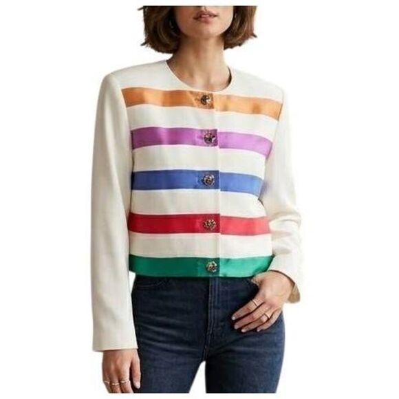 Sandra OW-Wing Jackets & Blazers - Vintage 90s Sandra OW-Wing NR1 multicolor stripe rhinestone crop jacket blazer